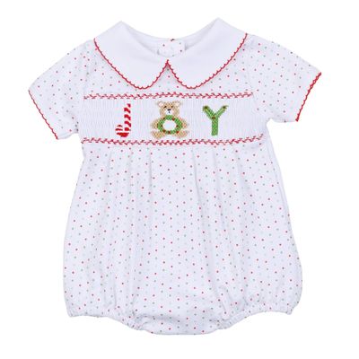 Christmas Classic Joy Classic Smocked Collar SS Bubble, Boy