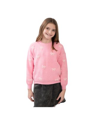 Pearl Bows Pink Crew Neck Sweater