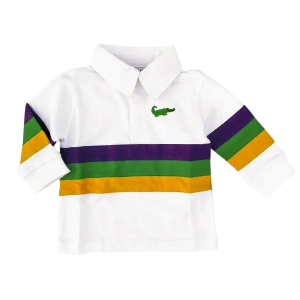 Mardi Gras Rugby Long Sleeve Polo Shirt