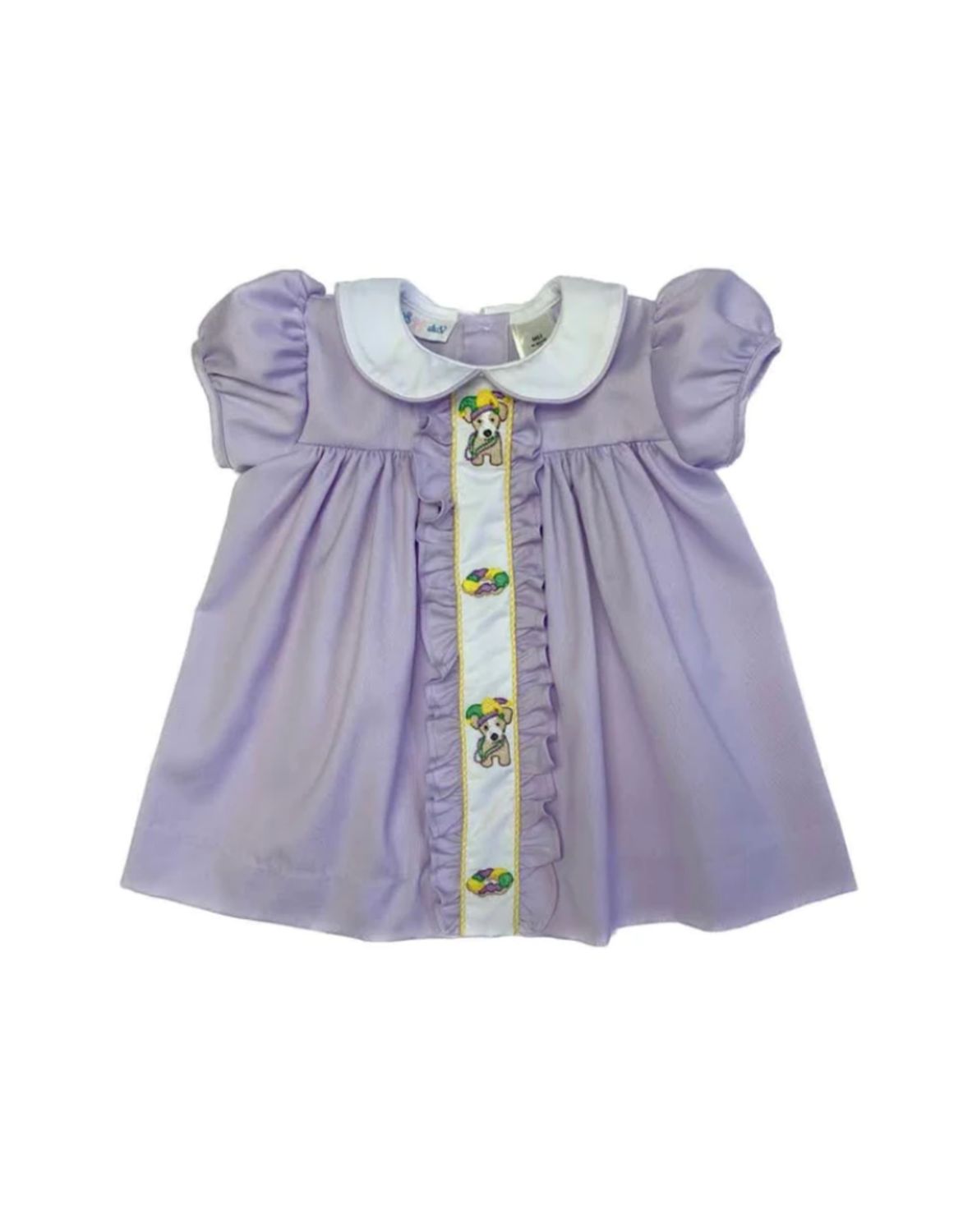 Mardi Gras Puppy and Cake Lavender Ruffle Dress
