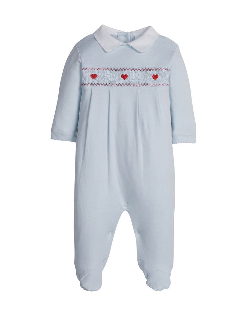 Smocked Footie, Blue Hearts