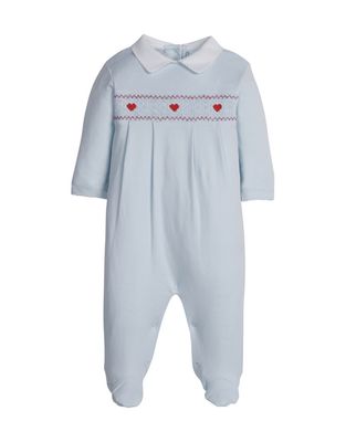 Smocked Footie, Blue Hearts