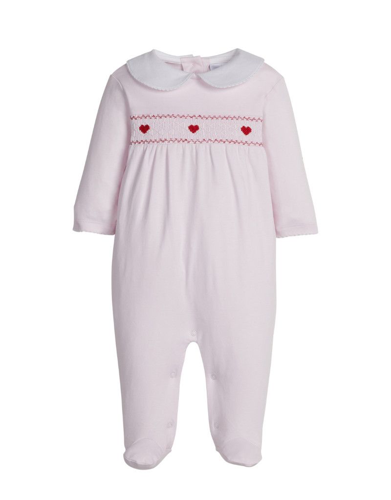 Smocked Footie, Pink Hearts
