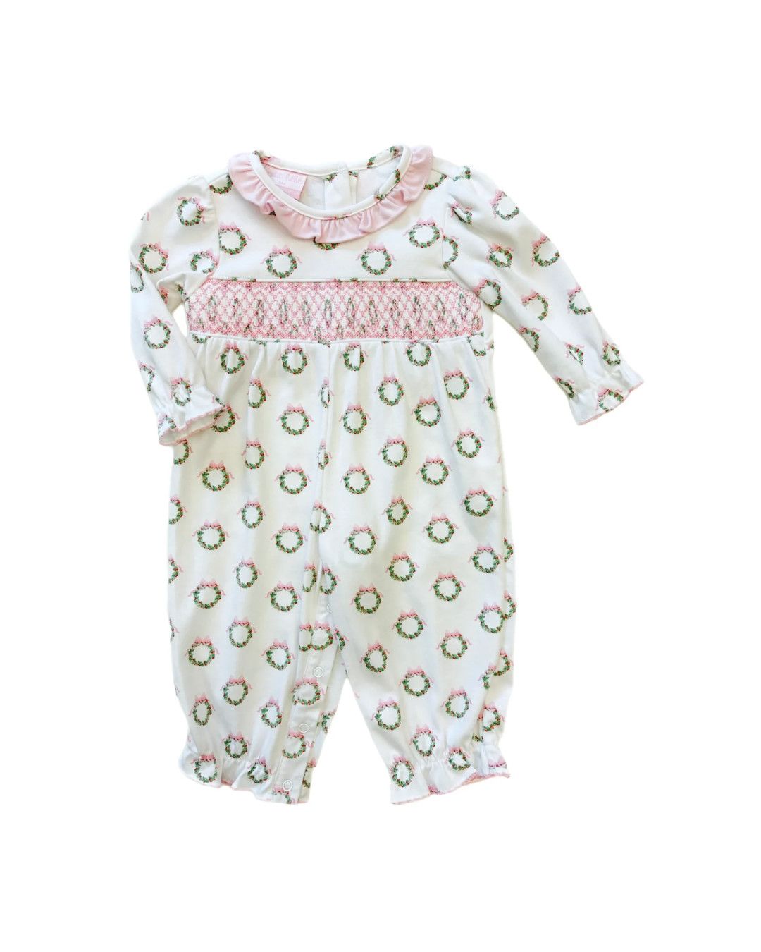 Holiday Pink Wreath Knit Long Romper