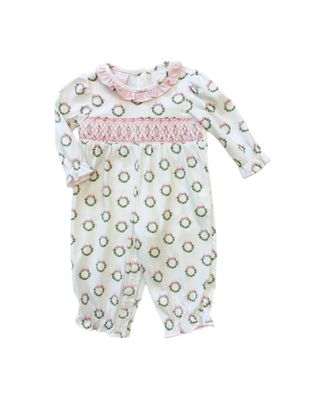 Holiday Pink Wreath Knit Long Romper