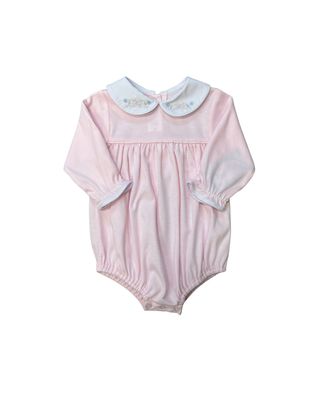 Pink Knit LS Bubble w/ Bow Embroidered Collar