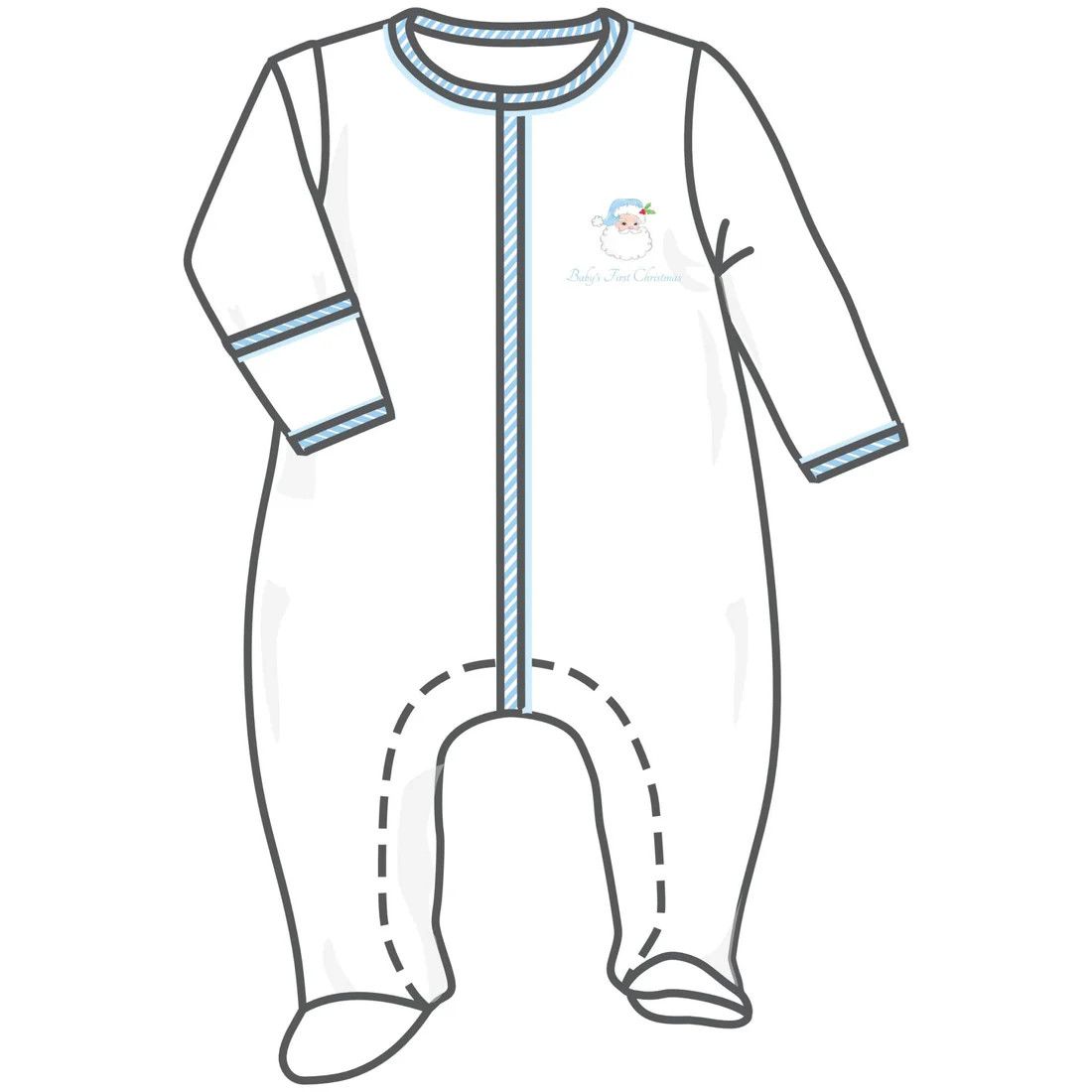 Santa Baby Embroidered Baby's First Christmas Footie - Light Blue