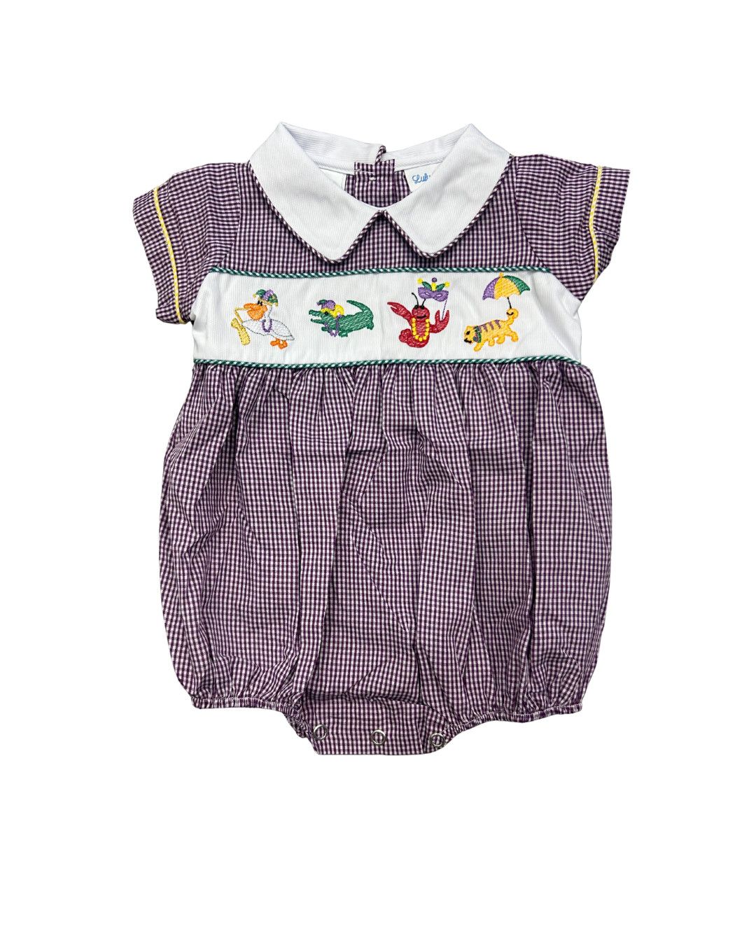 Mardi Gras Emb Animal  Gingham Bubble