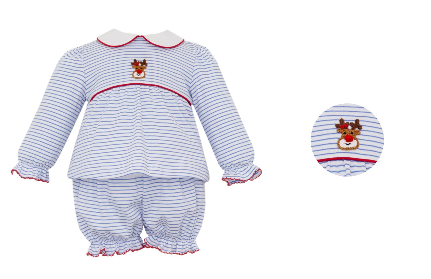 Rudolph Girl&#39;s Knit Bloomer Set, Blue Stripe