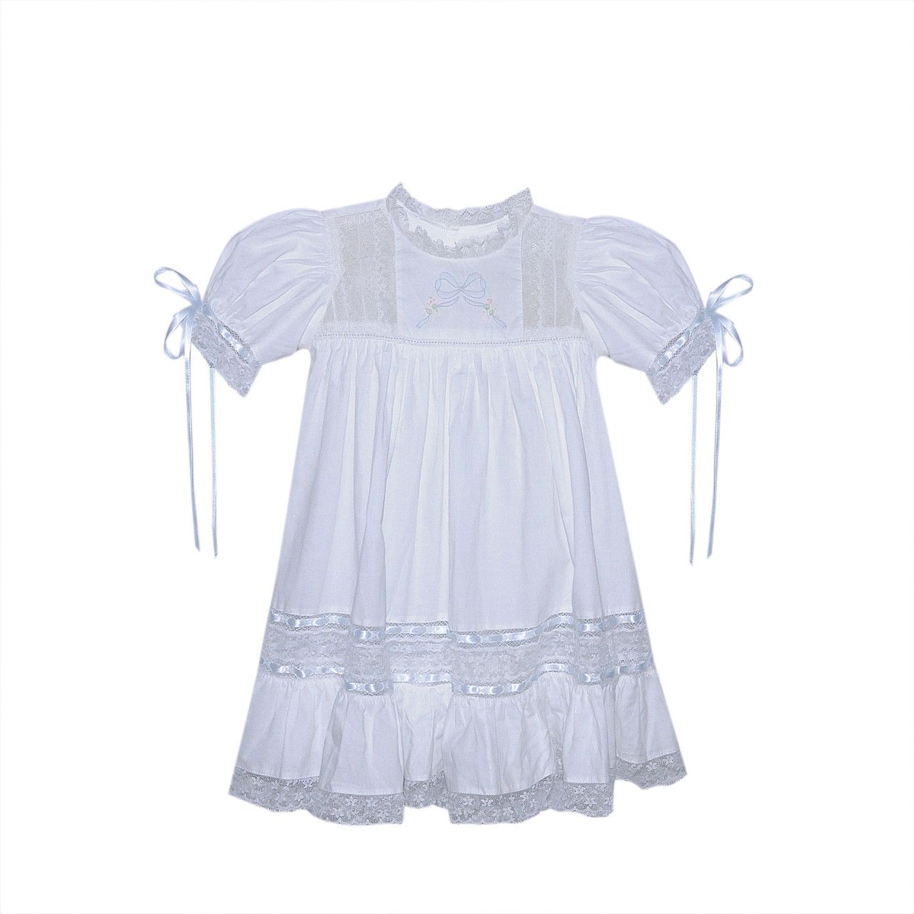 Hazel Dress, White with Blue Ribbons      
