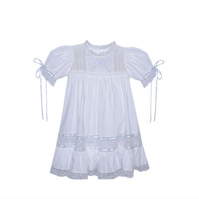 Hazel Dress, White with Blue Ribbons      