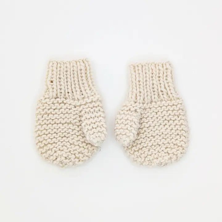 Garter Stich Mittens, Natural 6-24m