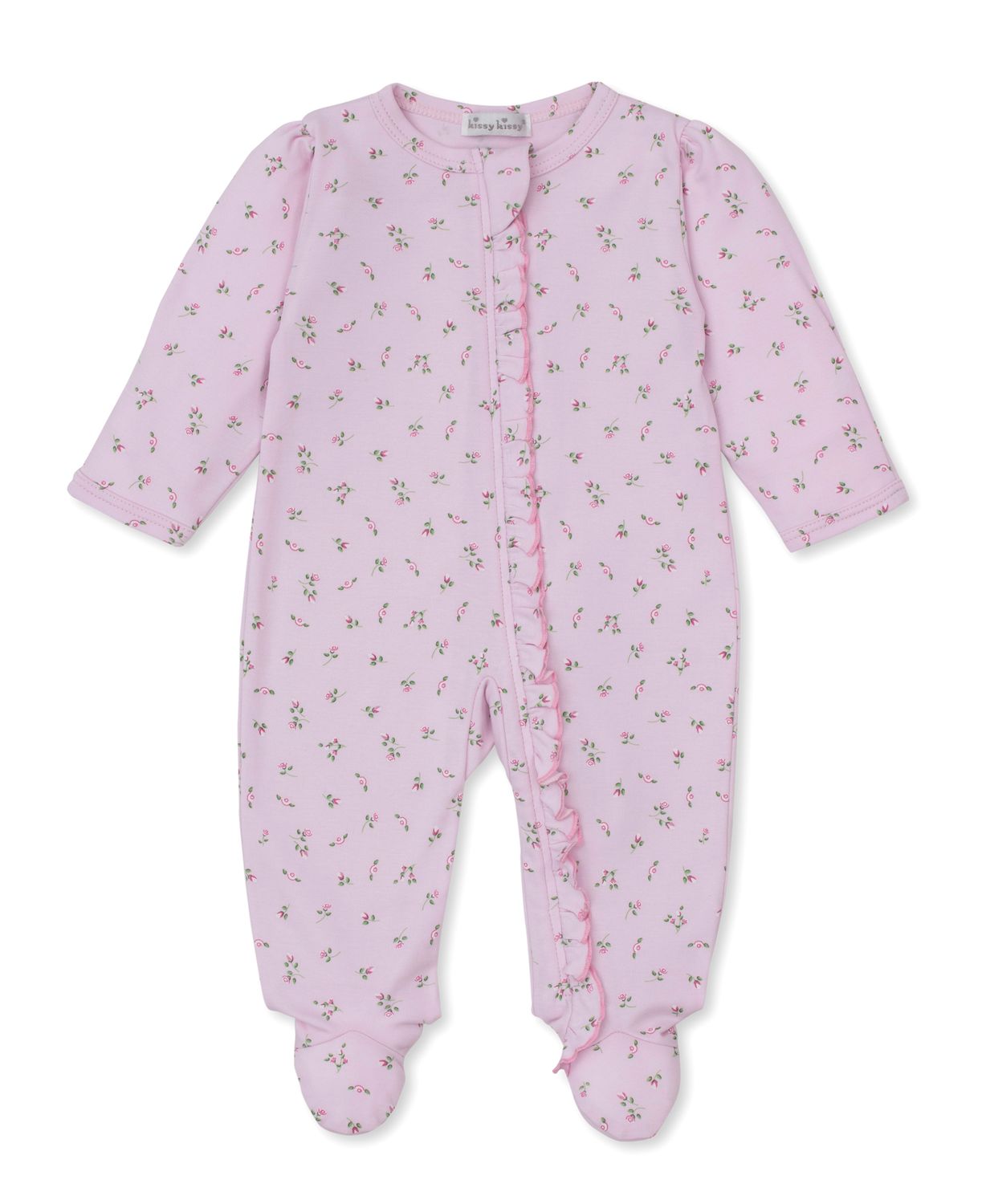 Garden Print Footie W/Ruffle Zipper, Pink