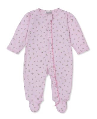 Garden Print Footie W/Ruffle Zipper, Pink