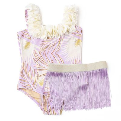 One Piece Metallic Swim With Hula Skirt 