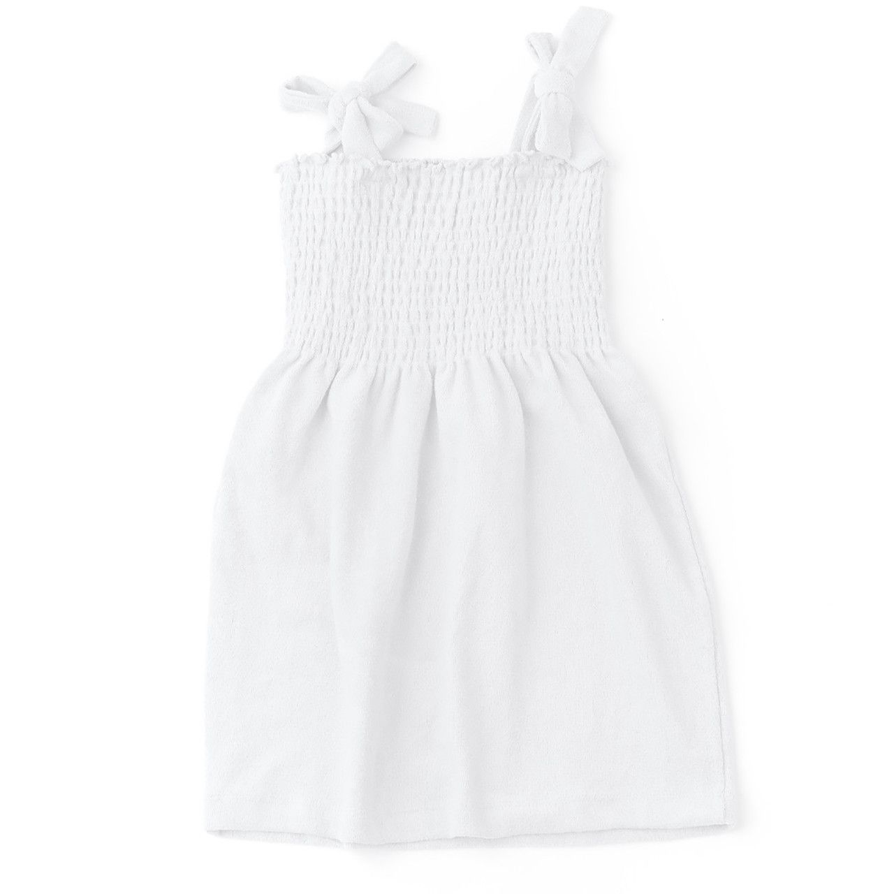 Smocked Terry Dress White