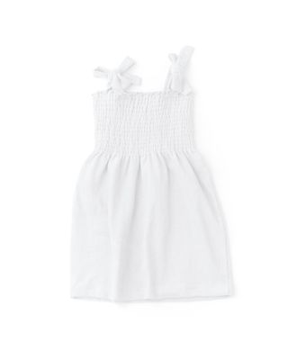 Smocked Terry Dress White