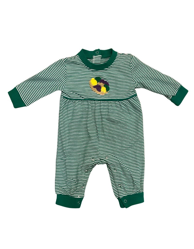 King Cake Romper, Green Stripe
