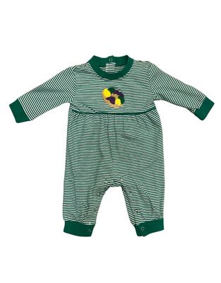 King Cake Romper, Green Stripe
