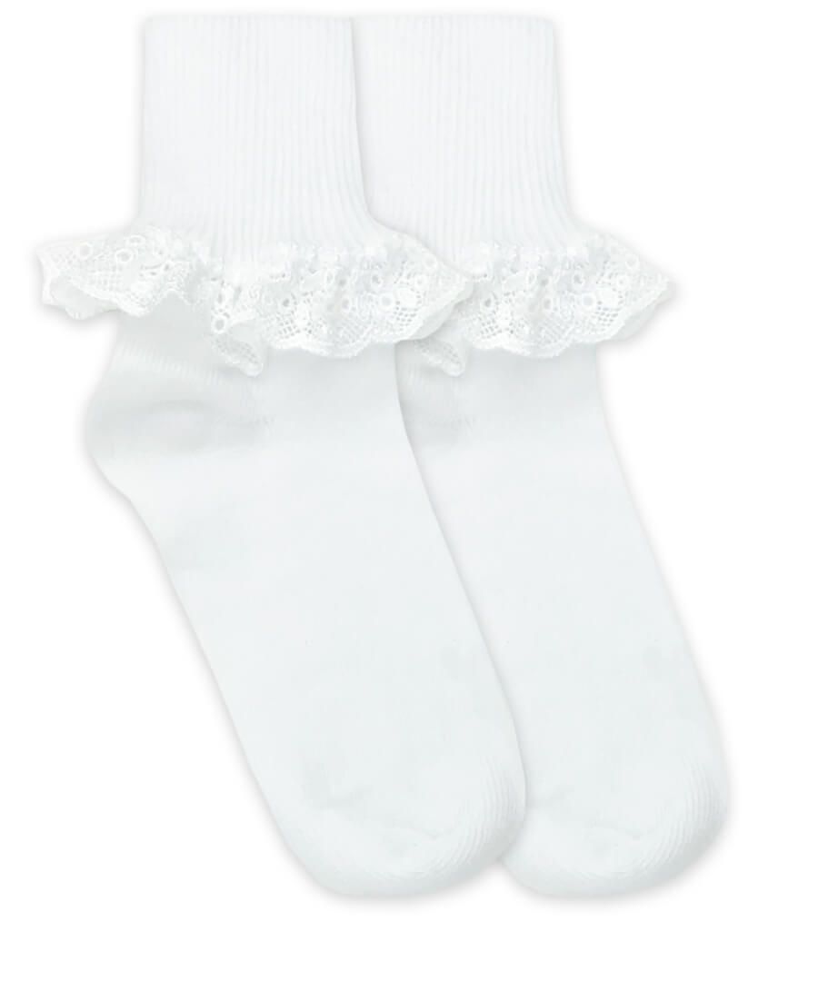 Chantilly Lace Turn Cuff Socks 2107-White