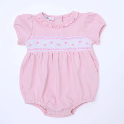 Valentine's Classics Smocked Short Sleeve Bubble, Pink
