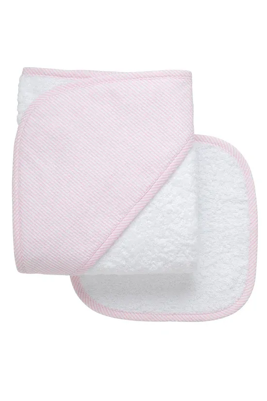 Hooded Towel and Washcloth Set, Seersucker Stripe Pink