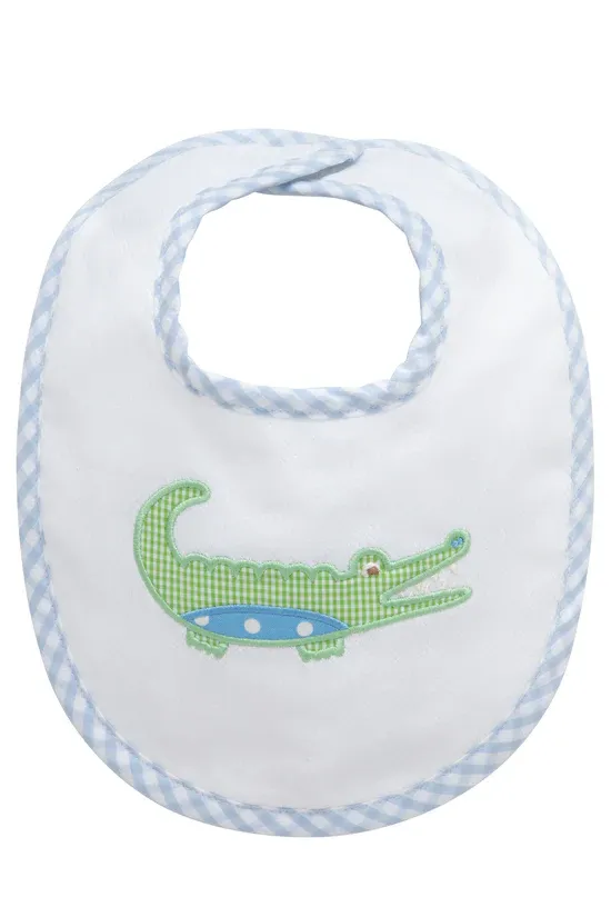 Alligator Applique Bib, Blue