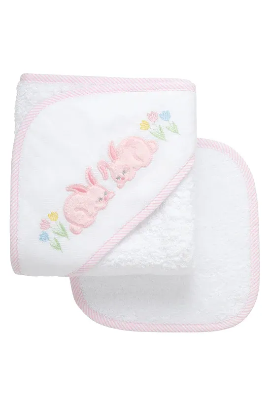 Hooded Towel and Washcloth Set, Pink Bunny