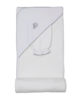 Sweet Sheep Silver Hooded Towel w/ Mitt Set