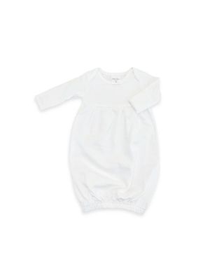 White Yoke Front LS Day Gown, White Picot Trim