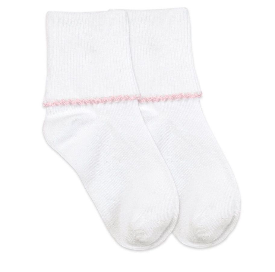 White and Pink Basic Turn Cuff 2111 , Size: NB (0-1)