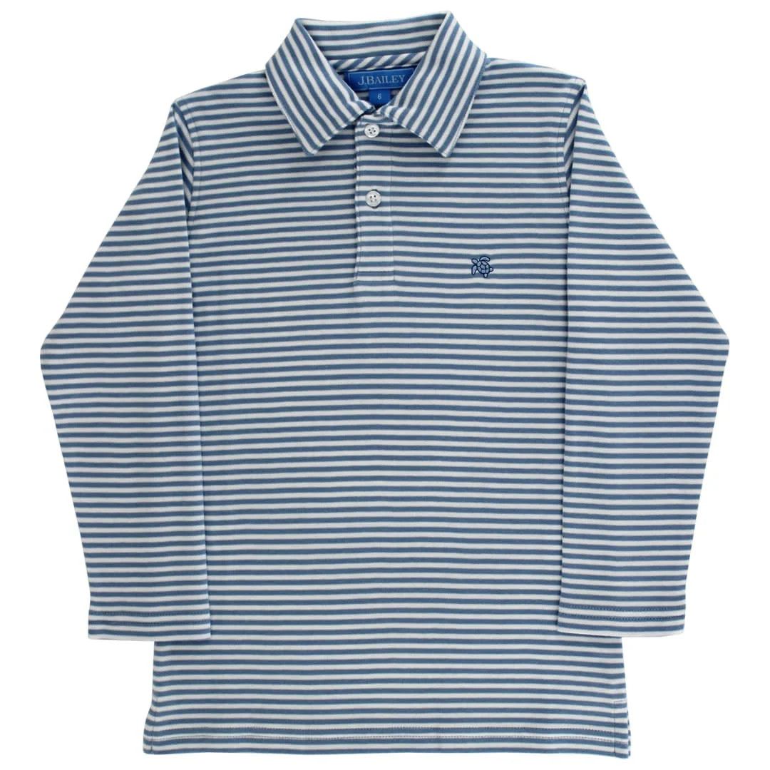 LS Striped Polo, Light Blue and White