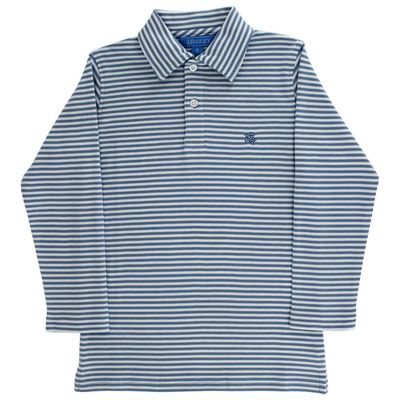 LS Striped Polo, Light Blue and White