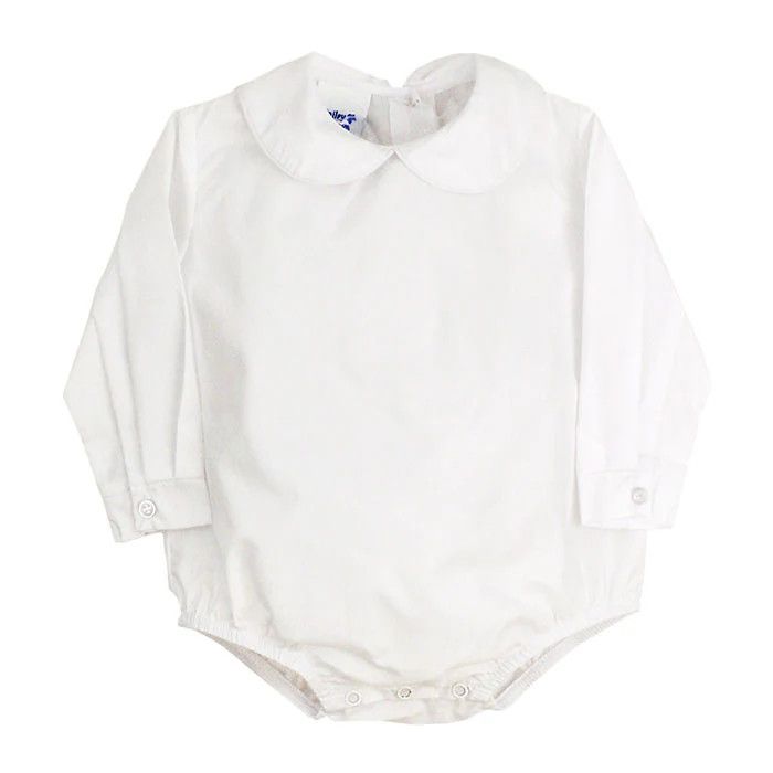 White Boys LS Button Back Onesie