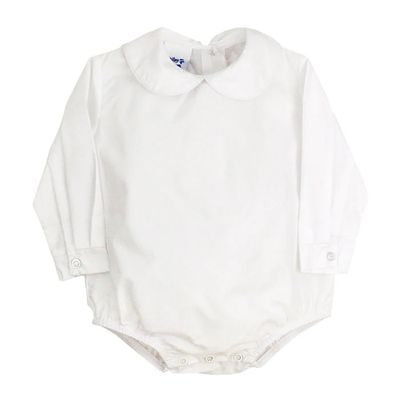 White Boys LS Button Back Onesie
