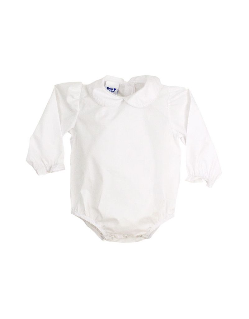 Long Sleeve White Woven Girls Peter Pan Onesie