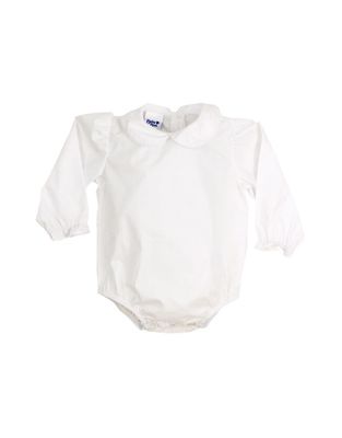 Long Sleeve White Woven Girls Peter Pan Onesie