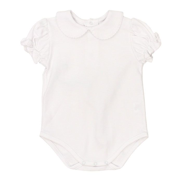 Short Sleeve White Knit Girls Peter Pan Onesie