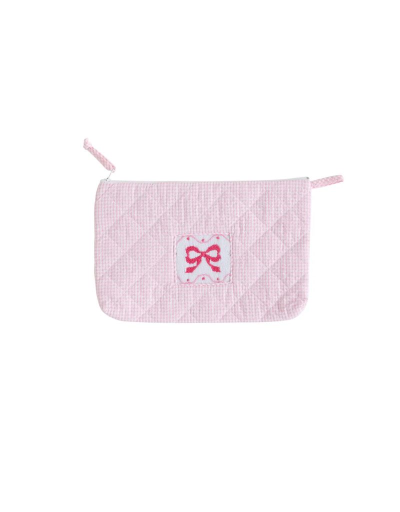 Quilted Luggage - Pink Bow, Size: Cosmetic Bag