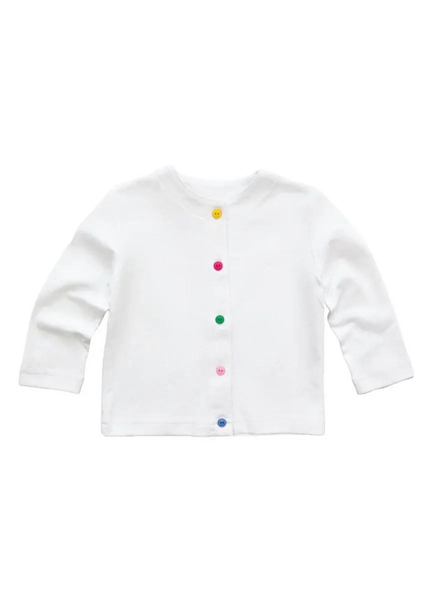 White Knit Cardigan with Multi Color Buttons