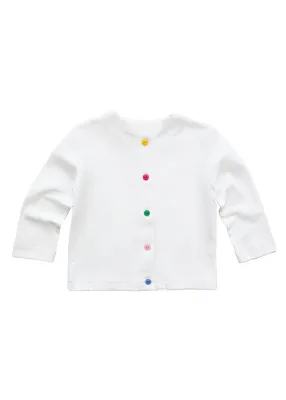 White Knit Cardigan with Multi Color Buttons