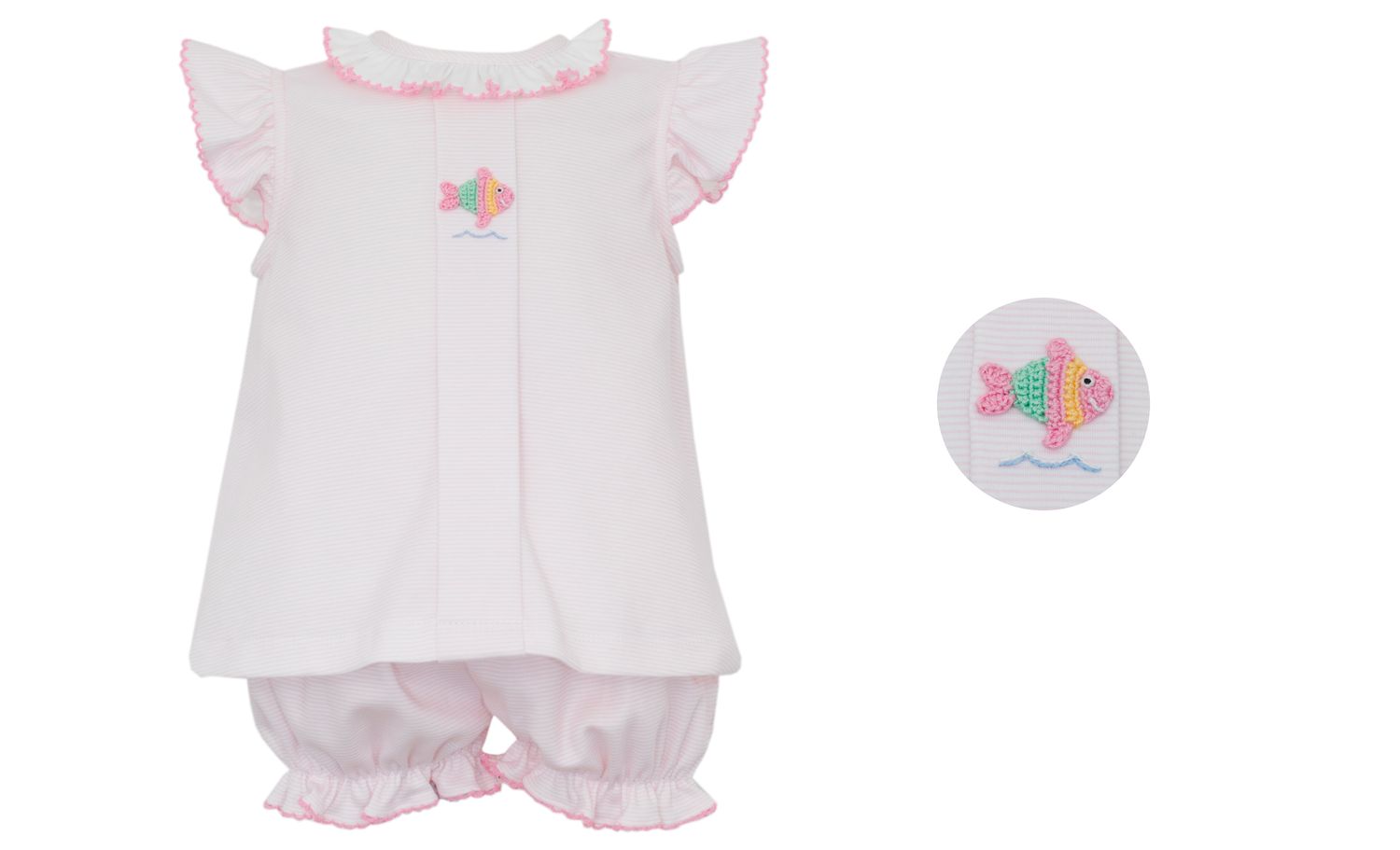 Pink Stripe Bloomer Set with Fish