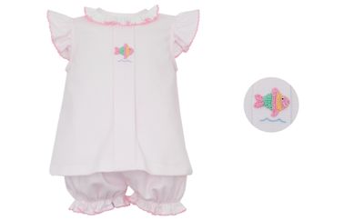 Pink Stripe Bloomer Set with Fish