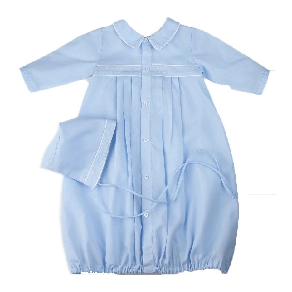 Blue Dot Embroidered Take Me Home Gown with Hat 