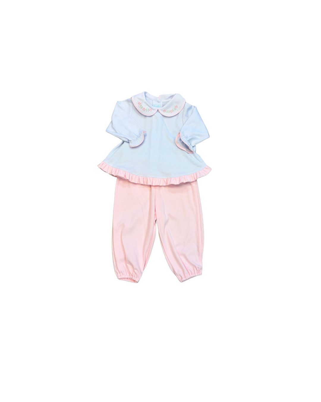 Girls LS Pant Set, Satin Flower Embroidery
