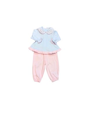 Girls LS Pant Set, Satin Flower Embroidery