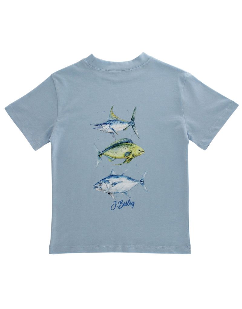 The Bailey Boys SS Logo Tee, Fish Trio on Bayberry