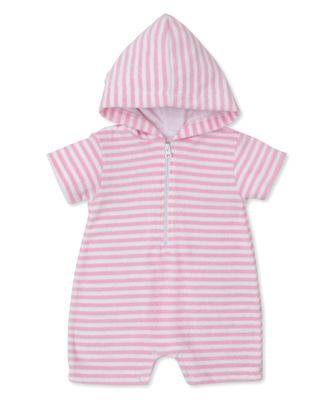 Pink Stripe Terry Romper with Hood