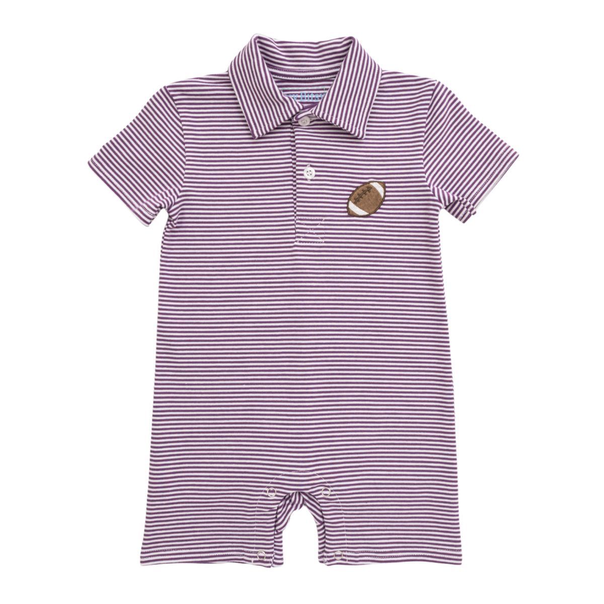 Purple Stripe Football Polo Romper