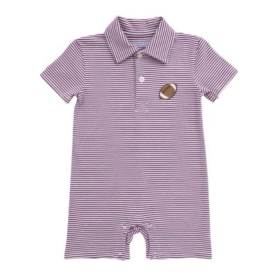 Purple Stripe Football Polo Romper